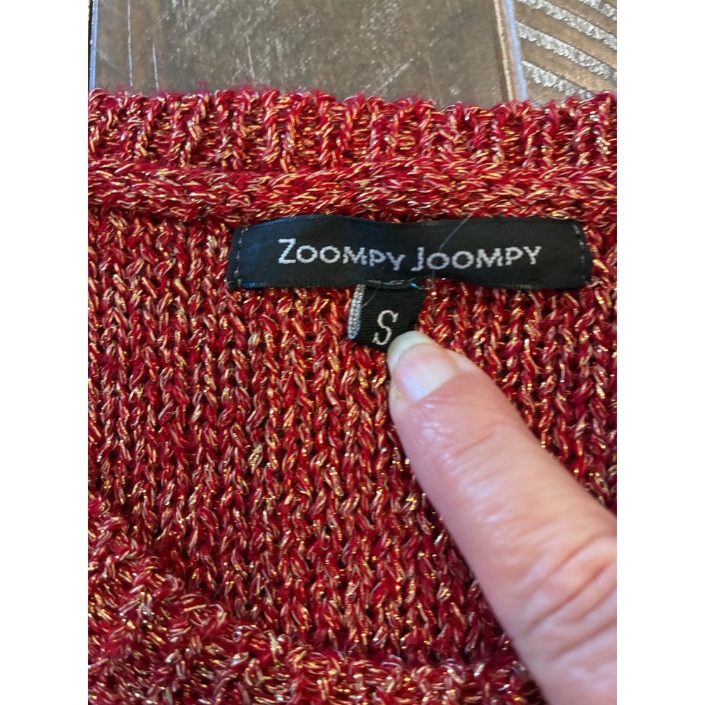 Zoompy Joompy Red Gold Metallic Open Knit Sweater C263 Minimalist Womens Small - Picture 3 of 7
